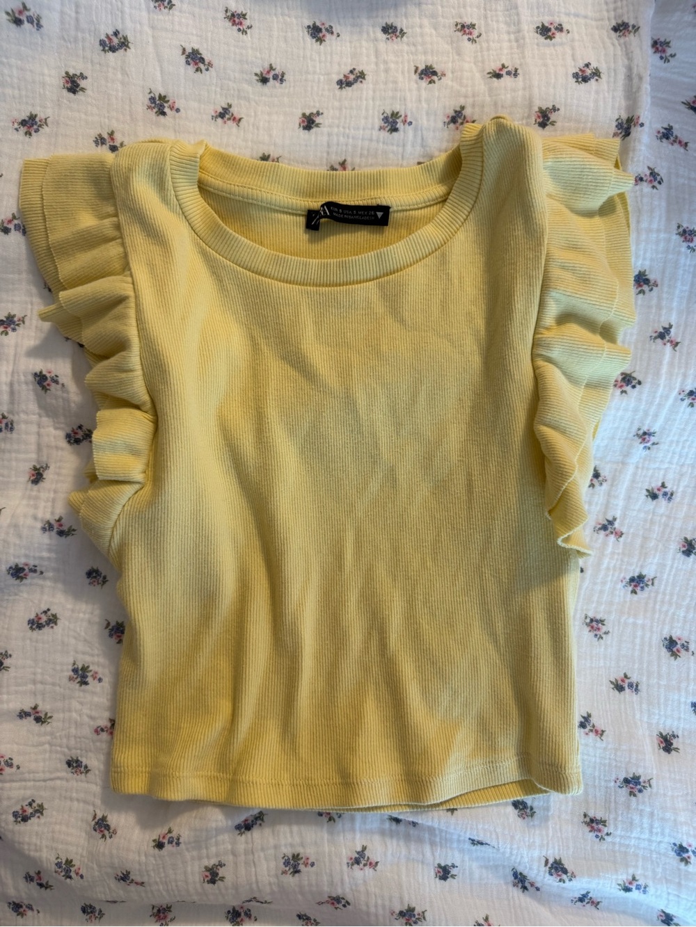 Zara Yellow Ruffle Sleeve Crop Top